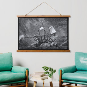 Kraken Attacking Ship  etching Hangend Wandkleed
