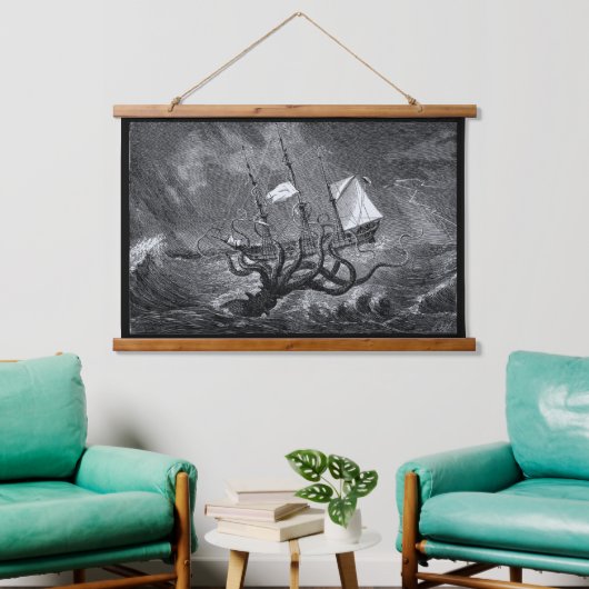 Kraken Attacking Ship  etching Hangend Wandkleed (Woonkamer)