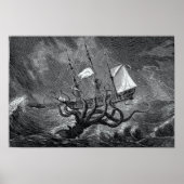 Kraken Attacking Ship etching Poster (Voorkant)