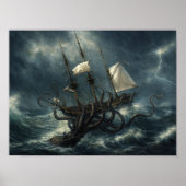 Kraken Attacking Ship Steampunk Poster (Voorkant)