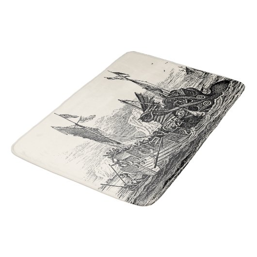 Kraken Attacks Ship  Nautical Steampunk Badmat (Gekanteld)