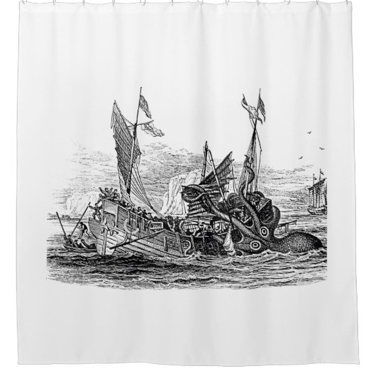 Kraken Attacks Ship Steampunk Douchegordijn (Voorkant)