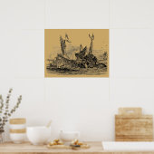 Kraken Attacks Ship Steampunk Poster (Keuken)