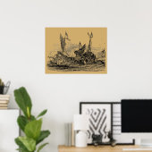 Kraken Attacks Ship Steampunk Poster (Thuiskantoor)