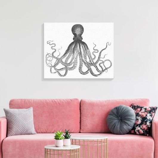 Kraken - Black Giant Octopus / Cthulu Canvas Afdruk (Insitu (Woonkamer))