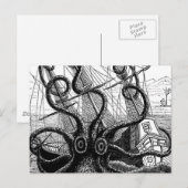 Kraken die een zeilschip opblaast briefkaart (Voorkant / Achterkant)