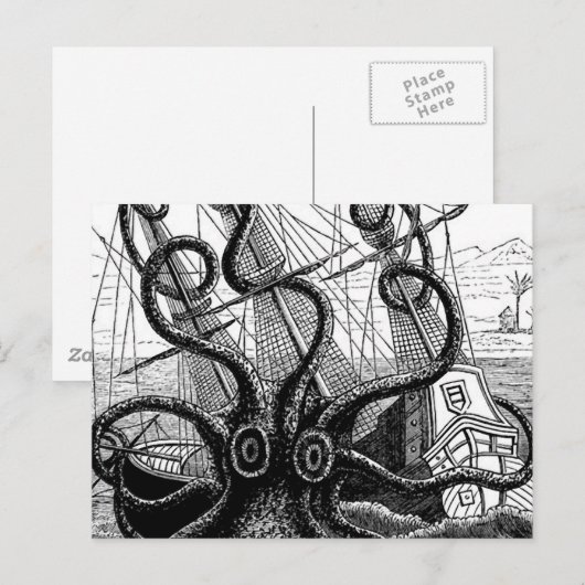 Kraken die een zeilschip opblaast briefkaart (Voorkant / Achterkant)