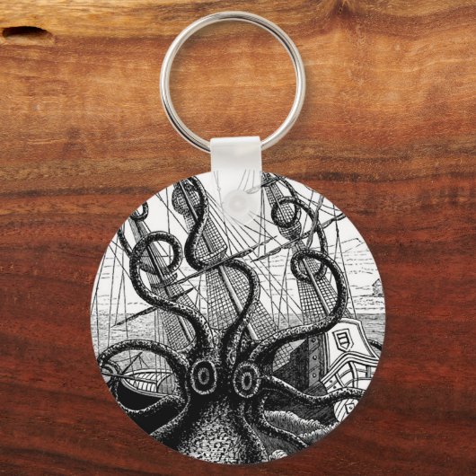 Kraken die een zeilschip opblaast sleutelhanger (Voorkant)