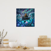 Kraken en de Wereldschildpad — Aurora Fantasy Art Poster (Keuken)