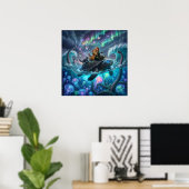 Kraken en de Wereldschildpad — Aurora Fantasy Art Poster (Thuiskantoor)