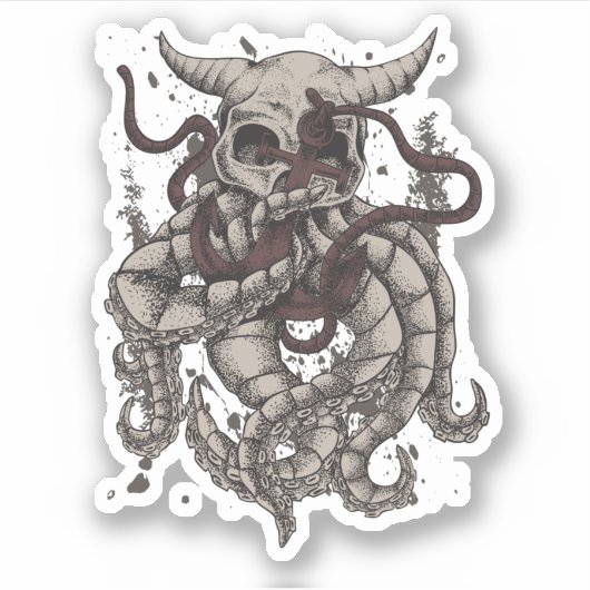 Kraken Evil Horned Skull Octopus Tentacles Anker Sticker (Voorkant)