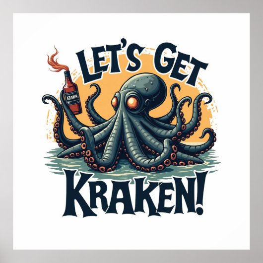 Kraken Funny Rum Drink Octopus Poster (Voorkant)
