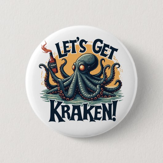 Kraken Funny Rum Drink Octopus Ronde Button 5,7 Cm (Voorkant)