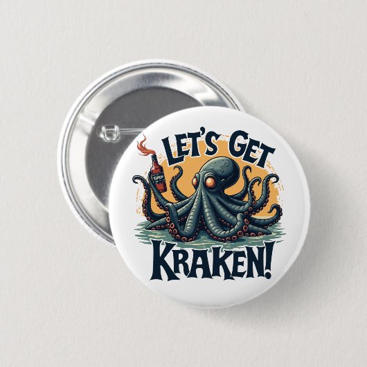 Kraken Funny Rum Drink Octopus Ronde Button 5,7 Cm (Voorkant /achterkant)