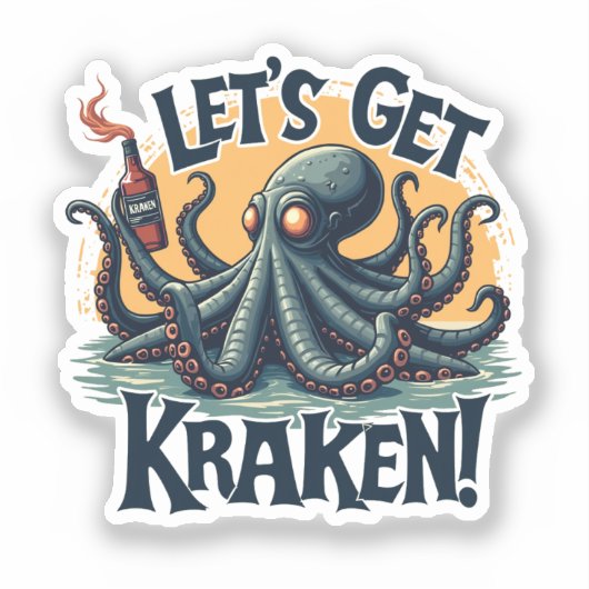 Kraken Funny Rum Drink Octopus Sticker (Voorkant)