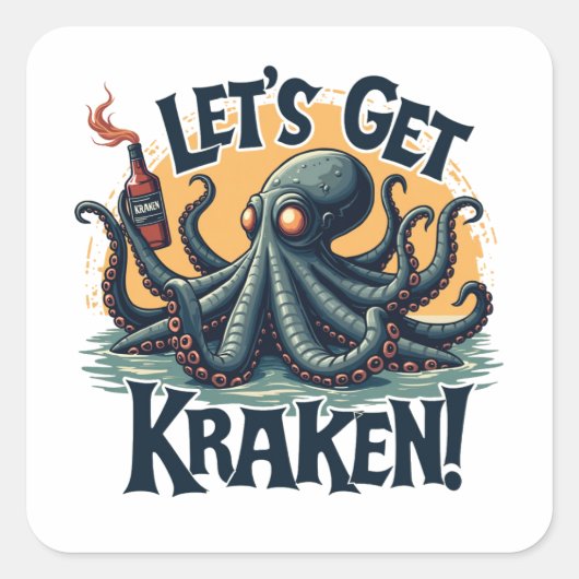 Kraken Funny Rum Drink Octopus Vierkante Sticker (Voorkant)