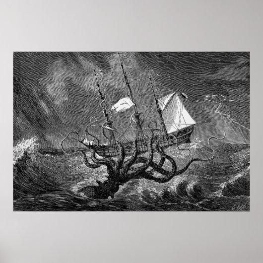 Kraken Giant Squid Zee Monster Ship Poster (Voorkant)