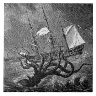  Kraken Giant Squid Zee Monster Ship Poster Tegeltje