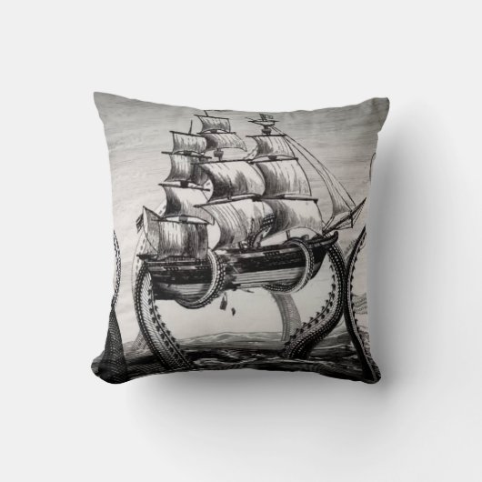 Kraken Holding Pirate/Sailing Ship 20" Pillow Kussen (Voorkant)