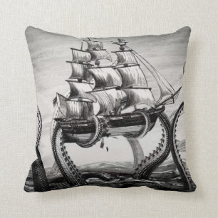 Kraken Holding Pirate/Sailing Ship 20" Pillow Kussen