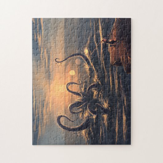 Kraken in het zee bij zonsondergang legpuzzel (Verticaal)
