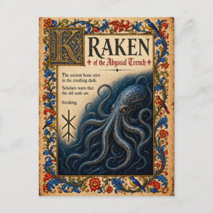 Kraken, middeleeuwse bestiariumkunst briefkaart