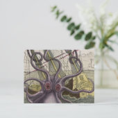Kraken/octopus die een piraatschip opeet, kleur briefkaart (Staand voorkant)