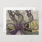 Kraken/octopus die een piraatschip opeet, kleur briefkaart (Voorkant / Achterkant)