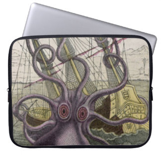 Kraken/octopus die een piraatschip opeet, kleur laptop sleeve