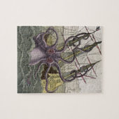 Kraken/octopus die een piraatschip opeet, kleur legpuzzel (Horizontaal)