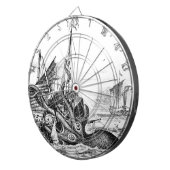 Kraken/octopus die een piraatschip opeet, zwart/wi dartbord (Voorkant Rechts)