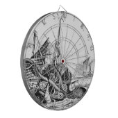 Kraken/octopus die een piraatschip opeet, zwart/wi dartbord (Voorkant Links)