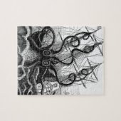 Kraken/octopus die een piraatschip opeet, zwart/wi legpuzzel (Horizontaal)