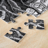 Kraken/octopus die een piraatschip opeet, zwart/wi legpuzzel (Zijkant)