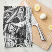 Kraken/octopus die een piraatschip opeet, zwart/wi theedoek (Quarter Fold)