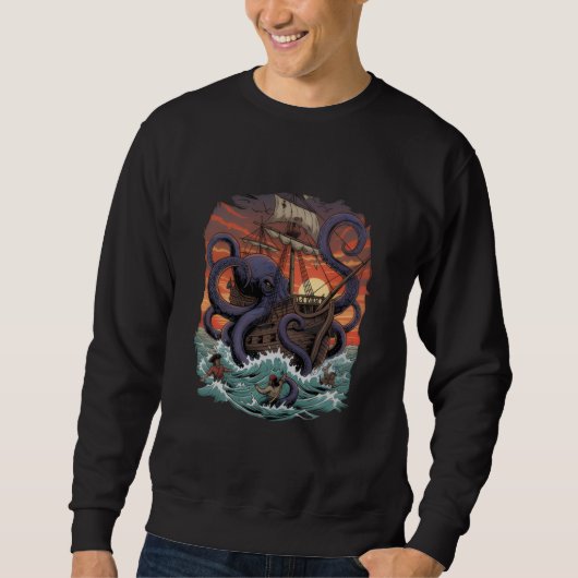 Kraken Octopus Illustratie Crewneck  Trui (Voorkant)
