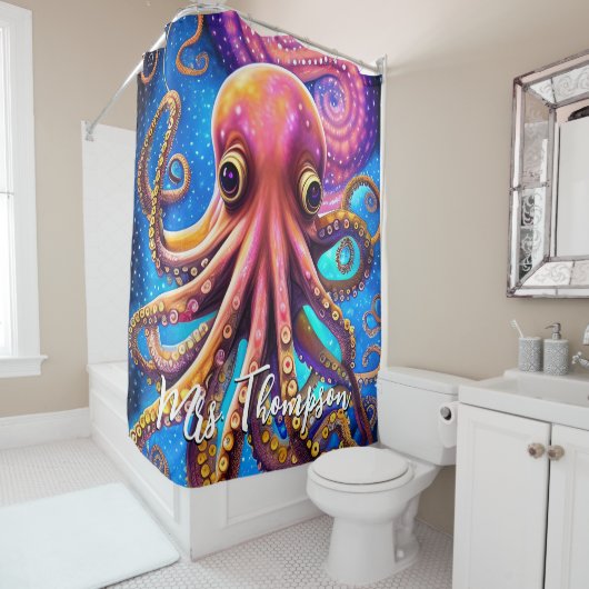 Kraken Octopus met persoonlijke naam Douchegordijn (In situ)