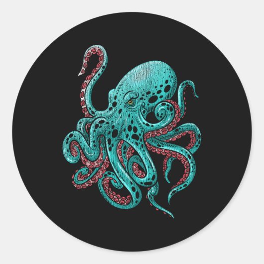 Kraken Octopus Ronde Sticker (Voorkant)