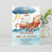 Kraken octopus thema uitnodiging (Staand voorkant)