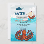 Kraken pirate nautische themauitnodiging bedankkaart (Voorkant)