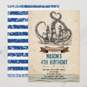 Kraken pirate octopus verjaardagsuitnodiging bedankkaart (Voorkant / Achterkant)