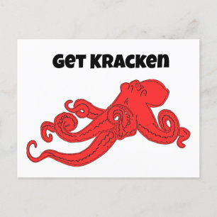 Kraken Rode Octopus Squid Funny Pun Cartoon Briefkaart