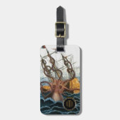 Kraken Steampunk  Octopus 3 Letter Monogram Bagagelabel (Voorkant verticaal)
