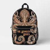 Kraken Steampunk Octopus  Gold Black Bedrukte Rugzak (Voorkant)