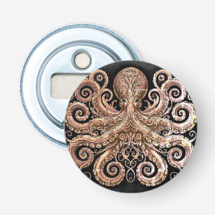 Kraken Steampunk Octopus  Gold Black Button Flesopener