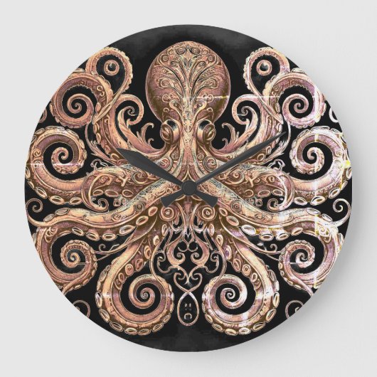 Kraken Steampunk Octopus  Gold Black Grote Klok (Voorkant)