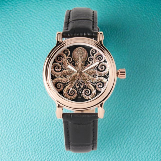 Kraken Steampunk Octopus  Gold Black Horloge (Creator heeft geüpload)