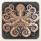 Kraken Steampunk Octopus Gold Black Kartonnen Onderzetters (Voorkant)