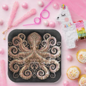 Kraken Steampunk Octopus Gold Black Papieren Bordje (Feest)