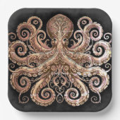 Kraken Steampunk Octopus Gold Black Papieren Bordje (Voorkant)